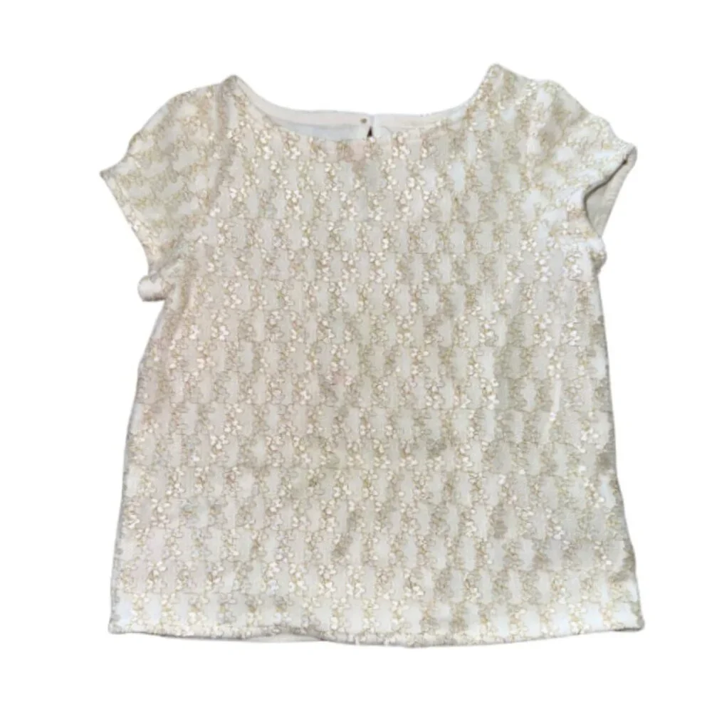 Oshkosh 3t Girl's Floral Sparkle Lace Short Sleeve Shirt Off White